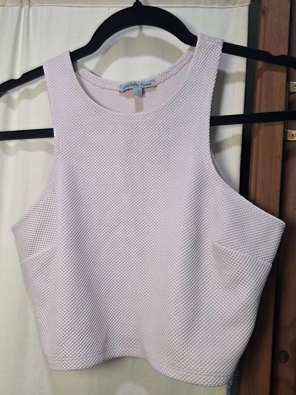 Charlotte Russe Blush Pink Textured Cropped Tank Top
